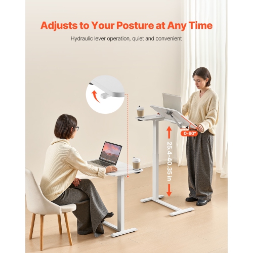 VEVOR Overbed Table, Mobile Bed Side Table with Flip Desktop and 4 Hidden Wheels, Height & Angle Adjustable Rolling Laptop Desk with Cup Holder,