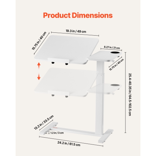 VEVOR Overbed Table, Mobile Bed Side Table with Flip Desktop and 4 Hidden Wheels, Height & Angle Adjustable Rolling Laptop Desk with Cup Holder,