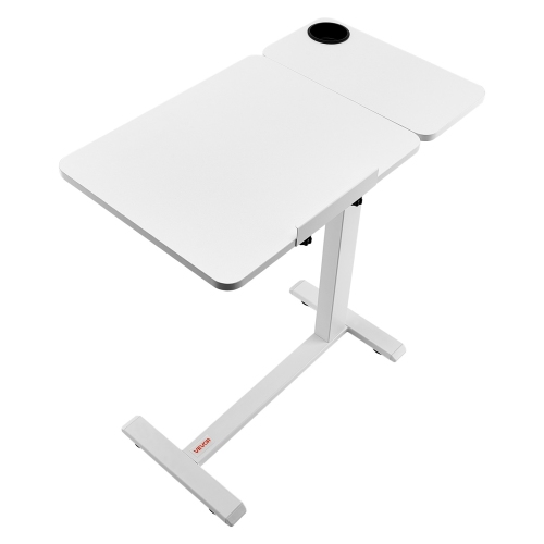VEVOR Overbed Table, Mobile Bed Side Table with Flip Desktop and 4 Hidden Wheels, Height & Angle Adjustable Rolling Laptop Desk with Cup Holder,