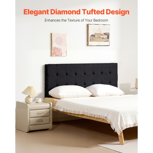 VEVOR Queen Size Headboard, Headboard with Adjustable Height, Comfortable Diamond Tufted for Queen Size Bed, W62.2 x H(42.72-54.53) x D2.76 in, Ideal