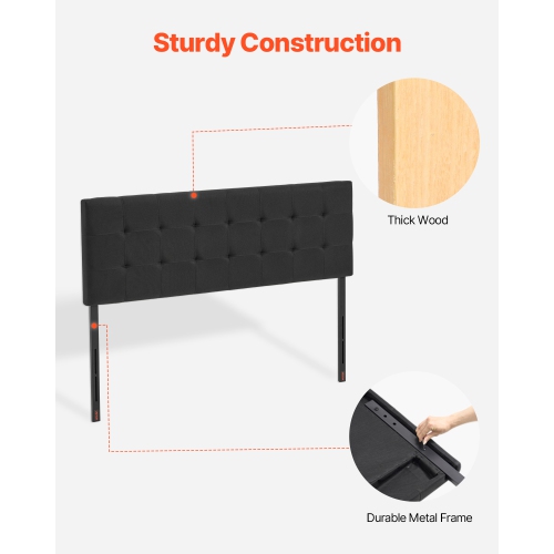 VEVOR Queen Size Headboard, Headboard with Adjustable Height, Comfortable Diamond Tufted for Queen Size Bed, W62.2 x H(42.72-54.53) x D2.76 in, Ideal