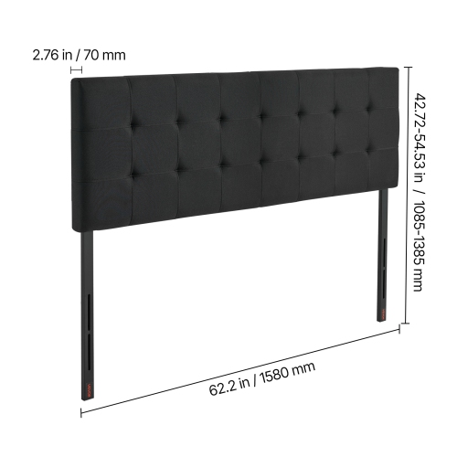 VEVOR Queen Size Headboard, Headboard with Adjustable Height, Comfortable Diamond Tufted for Queen Size Bed, W62.2 x H(42.72-54.53) x D2.76 in, Ideal