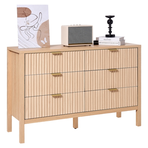 VEVOR  6 Fluted Drawer Dresser, Wooden Chest Of Drawers w Sliding & Anti-Tip Device, Modern Minimalist Dresser Chest, Closet Storage Organizer For