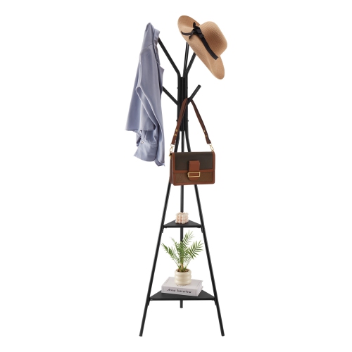 VEVOR 6 Hooks Coat Rack, Freestanding Coats Rack Stand with 2 Shelves, Free Standing Hall Coat Tree for Entryway, Bedroom, Living Room, Modern