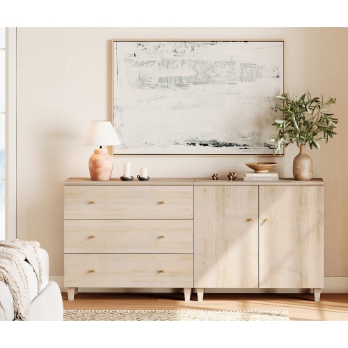 WAMPAT 2-in-1 Sideboard Buffet Cabinet with 2 Doors & 3 Drawers, 70.8" Modern Credenza Storage Cabinet, Coffee Bar Server Table with Storage for