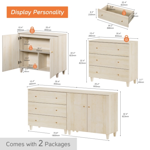 WAMPAT 2-in-1 Sideboard Buffet Cabinet with 2 Doors & 3 Drawers, 70.8" Modern Credenza Storage Cabinet, Coffee Bar Server Table with Storage for