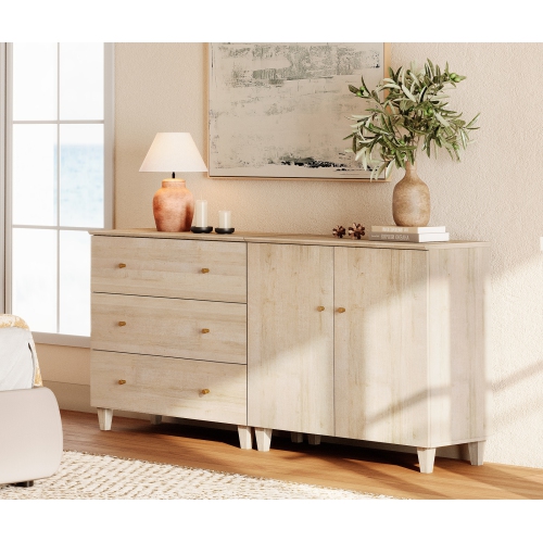 WAMPAT 2-in-1 Sideboard Buffet Cabinet with 2 Doors & 3 Drawers, 70.8" Modern Credenza Storage Cabinet, Coffee Bar Server Table with Storage for