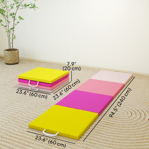 Soozier 8ft Folding Gymnastics Mat, Thick Exercise Mat with Carry Handles for Home Gym Yoga Aerobics Fitness Training, Yellow and Pink