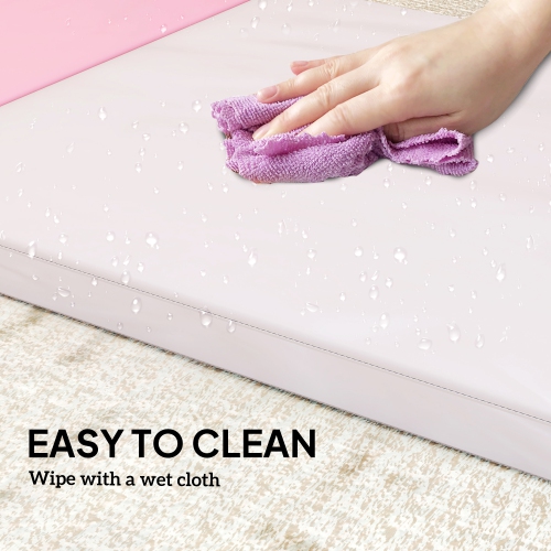 Soozier 8ft Folding Gymnastics Mat, Thick Exercise Mat with Carry Handles for Home Gym Yoga Aerobics Fitness Training, Yellow and Pink