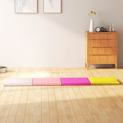 Soozier 8ft Folding Gymnastics Mat, Thick Exercise Mat with Carry Handles for Home Gym Yoga Aerobics Fitness Training, Yellow and Pink