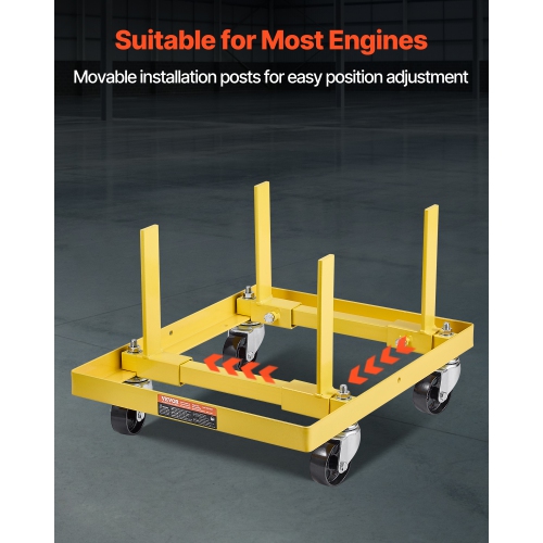 VEVOR 750 LBS Load Engine Stand,Engine Motor Stand with Adjustable Width & Length,Heavy-Duty Steel Motor Holder with 4 Swivel Casters and 2 Ratchet