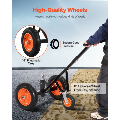 VEVOR Trailer Dolly, 1000lbs Tongue Weight Capacity, Carbon Steel Trailer Mover with 16.7 inch and 22 inch Height Adjustable Trailer Dolly, 2 inch