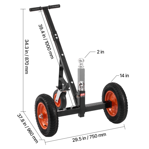 VEVOR Trailer Dolly, 1000lbs Tongue Weight Capacity, Carbon Steel Trailer Mover with 16.7 inch and 22 inch Height Adjustable Trailer Dolly, 2 inch