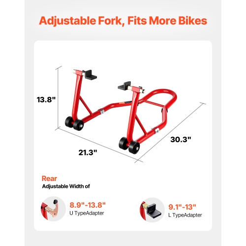 VEVOR 850 LBS Load Motorcycle Rear Wheel Stand,Heavy Duty Rear Wheel Stand with U + L Fork Swingarm Spool,Adjustabe Motorcycle Lift Jack Stand, for
