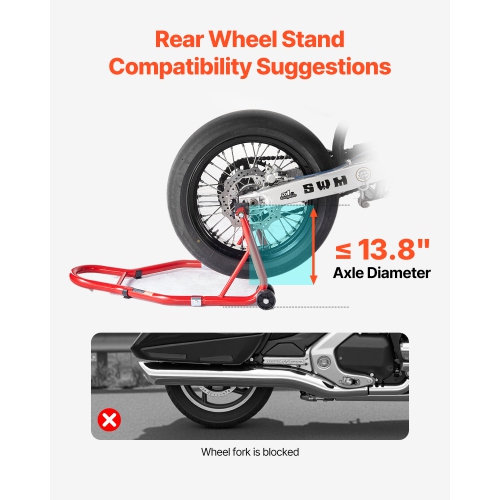 VEVOR 850 LBS Load Motorcycle Rear Wheel Stand,Heavy Duty Rear Wheel Stand with U + L Fork Swingarm Spool,Adjustabe Motorcycle Lift Jack Stand, for