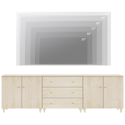 WAMPAT TV Stand for 100+ Inch TVs, 3-in-1 Modern Entertainment Center with 4 Doors and 3 Drawers, 106" Media Console Table with Compartments for