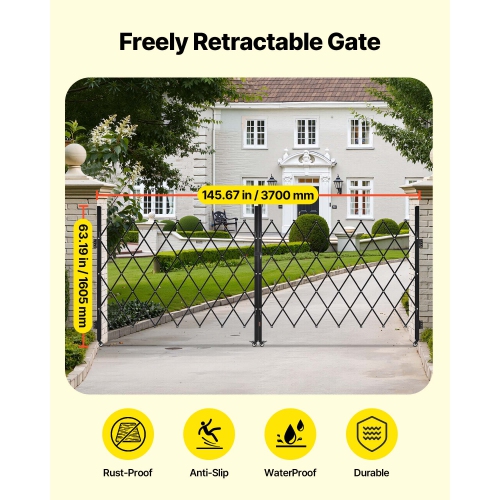 VEVOR 145.67 x 63.19 in Double Folding Security Gate, Lockable Scissor Gate with 360° Swivel Casters, Outdoor Barricade Steel Retractable Gates, for
