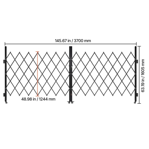 VEVOR 145.67 x 63.19 in Double Folding Security Gate, Lockable Scissor Gate with 360° Swivel Casters, Outdoor Barricade Steel Retractable Gates, for