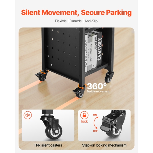 Chariot à livres à roulettes pour bibliothèque VEVOR 220&nbsp;lb, chariot de bibliothèque 12,6 x 13,8 x 36,8&nbsp;po, tablettes en L à un côté avec