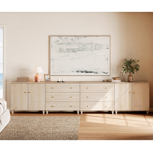 WAMPAT 4-in-1 Sideboard Buffet Cabinet with 4 Doors & 6 Drawers, 142" Modern Credenza Storage Cabinet, Coffee Bar Server Table with Storage for