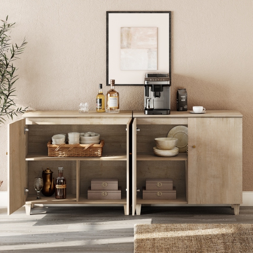 WAMPAT 4-in-1 Sideboard Buffet Cabinet with 4 Doors & 6 Drawers, 142" Modern Credenza Storage Cabinet, Coffee Bar Server Table with Storage for