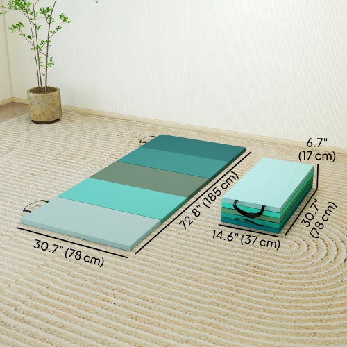 Soozier 6ft Folding Gymnastics Mat, Thick Exercise Mat with Carry Handles for Home Gym Yoga Aerobics Fitness Training, Mixed Green