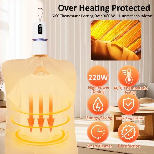 Souffleuse à air pliante Sèche-linge 8 engrenages à minuterie avec circulation de chauffage à 360° pour l'utilisation dans une résidence