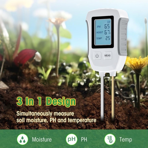 Soil Meter 3 in 1 Professional Dual Probes Soil Meter for Moisture /Temp/PH LCD Digital Soil Moisture Meter Precison Agriculture Soil Meter