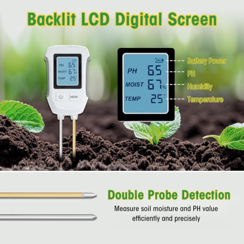Soil Meter 3 in 1 Professional Dual Probes Soil Meter for Moisture /Temp/PH LCD Digital Soil Moisture Meter Precison Agriculture Soil Meter