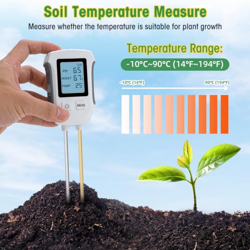Soil Meter 3 in 1 Professional Dual Probes Soil Meter for Moisture /Temp/PH LCD Digital Soil Moisture Meter Precison Agriculture Soil Meter