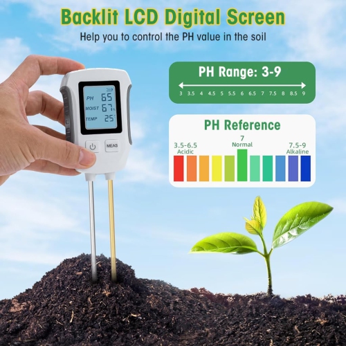 Soil Meter 3 in 1 Professional Dual Probes Soil Meter for Moisture /Temp/PH LCD Digital Soil Moisture Meter Precison Agriculture Soil Meter