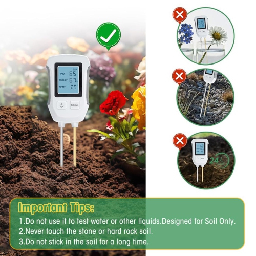Soil Meter 3 in 1 Professional Dual Probes Soil Meter for Moisture /Temp/PH LCD Digital Soil Moisture Meter Precison Agriculture Soil Meter