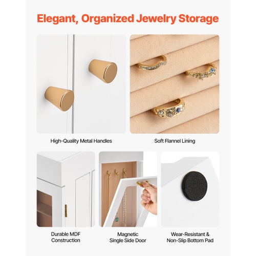 VEVOR 360° Rotating Jewelry Box, Jewelry Organizer with Magnetic Door, Acrylic Window and Built-in 4 Necklace Hooks, Spacious Storage Case with Metal