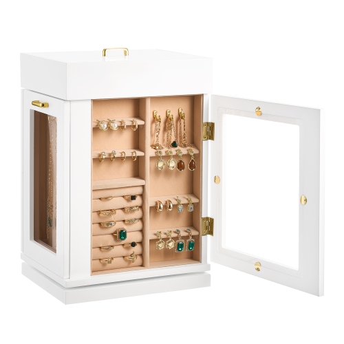 VEVOR 360° Rotating Jewelry Box, Jewelry Organizer with Magnetic Door, Acrylic Window and Built-in 4 Necklace Hooks, Spacious Storage Case with Metal