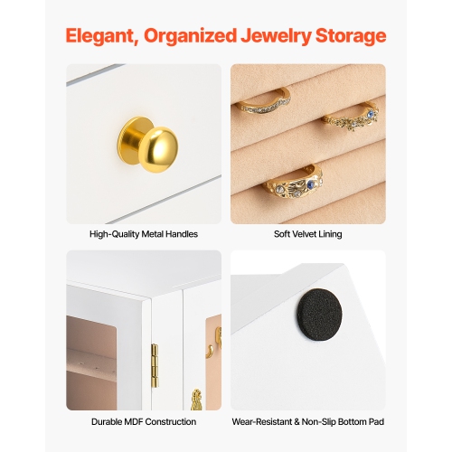 VEVOR 5 Drawers Jewelry Box, 360° Rotating Jewelry Organizer, Acrylic Window, 4 Necklace Hooks on Each Side, Spacious Storage Case with Metal