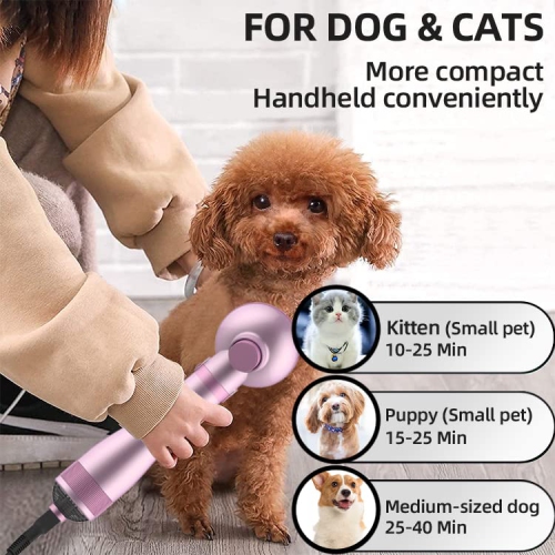 Portable 2-in-1 Gentle Grooming Blower Dryer with Slicker Brush for Dogs and Cats, Portable Pet Slicker Brush Dog Hair Dryer