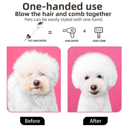 Portable 2-in-1 Gentle Grooming Blower Dryer with Slicker Brush for Dogs and Cats, Portable Pet Slicker Brush Dog Hair Dryer