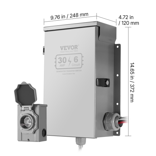 VEVOR 30-Amp Manual Transfer Switch, 6-Circuit, Prewired Generator Transfer Switch Kit with NEMA L14-30P Power Inlet Box, Double-Throw Switch, NEMA