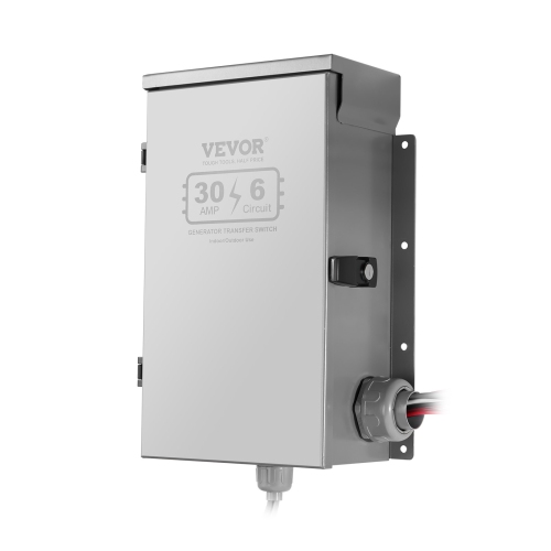 VEVOR 30-Amp Manual Transfer Switch, 6-Circuit, Prewired Generator Transfer Switch Kit with NEMA L14-30P Power Inlet Box, Double-Throw Switch, NEMA