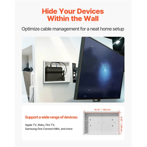 VEVOR 9-Inch Structured Media Enclosure, Recessed in-Wall Media Box with Cover, Wall-Mount Cable Management Box Kit, Structured Wiring Multi-Media