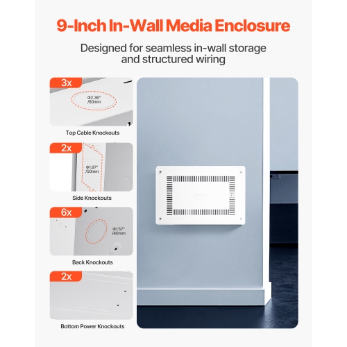 VEVOR 9-Inch Structured Media Enclosure, Recessed in-Wall Media Box with Cover, Wall-Mount Cable Management Box Kit, Structured Wiring Multi-Media