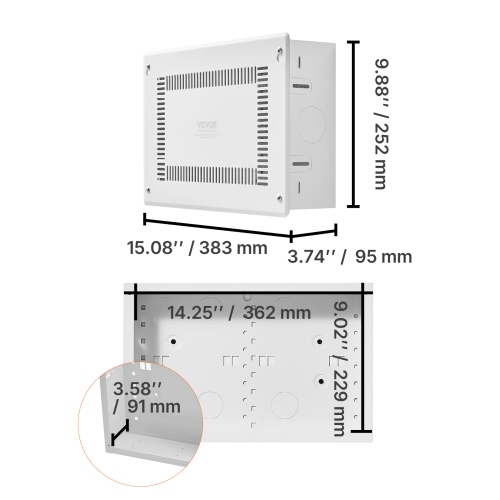 VEVOR 9-Inch Structured Media Enclosure, Recessed in-Wall Media Box with Cover, Wall-Mount Cable Management Box Kit, Structured Wiring Multi-Media