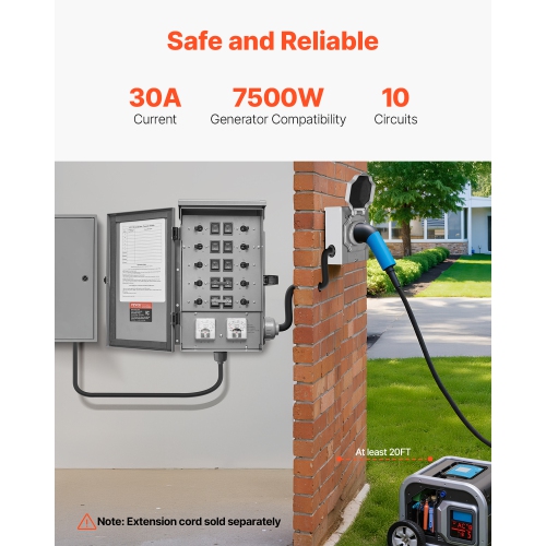 VEVOR 30-Amp Manual Transfer Switch, 10-Circuit, Prewired Generator Transfer Switch Kit with NEMA L14-30P Power Inlet Box, Double-Throw Switch, NEMA