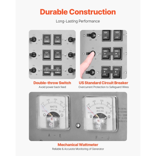 VEVOR 30-Amp Manual Transfer Switch, 10-Circuit, Prewired Generator Transfer Switch Kit with NEMA L14-30P Power Inlet Box, Double-Throw Switch, NEMA