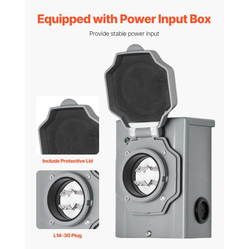 VEVOR 30-Amp Manual Transfer Switch, 10-Circuit, Prewired Generator Transfer Switch Kit with NEMA L14-30P Power Inlet Box, Double-Throw Switch, NEMA