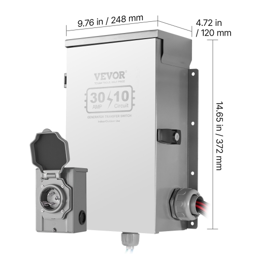 VEVOR 30-Amp Manual Transfer Switch, 10-Circuit, Prewired Generator Transfer Switch Kit with NEMA L14-30P Power Inlet Box, Double-Throw Switch, NEMA