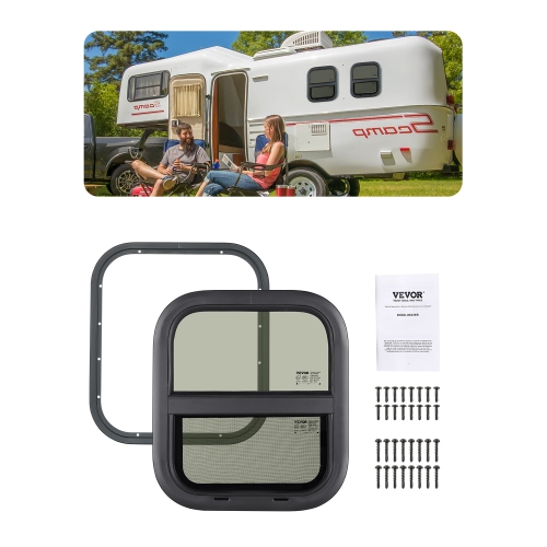 VEVOR  14" W X 16" H Vertical Rv Window, Tinted Sliding Rv Window w Net Screen & Trim Ring, Fit 15/16" - 1 3/4" Thickness Wall, Rv Window