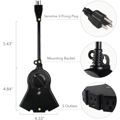 BN-LINK Outdoor Timer: Photocell, waterproof, 24h countdown, 3 outlets – black.