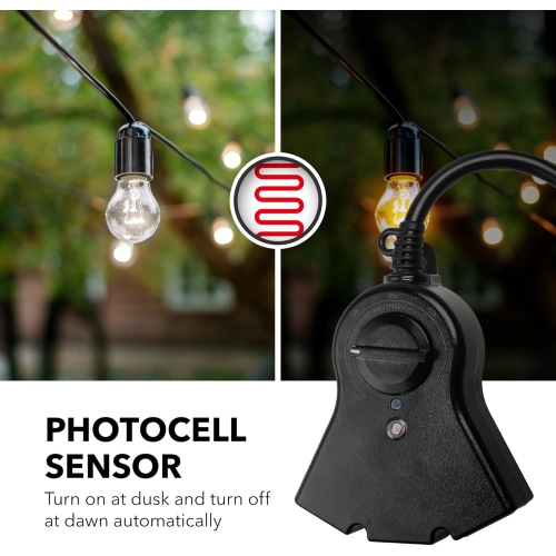 BN-LINK Outdoor Timer: Photocell, waterproof, 24h countdown, 3 outlets – black.