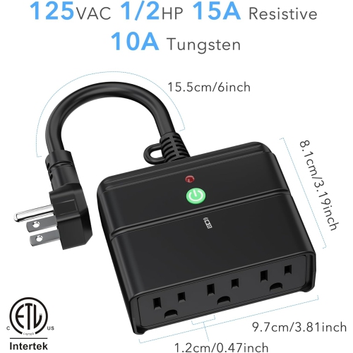 BN-LINK Wireless Outlet: Indoor/outdoor, 3-prong. 100ft range, 15AMP, weatherproof, ETL (batt incl).